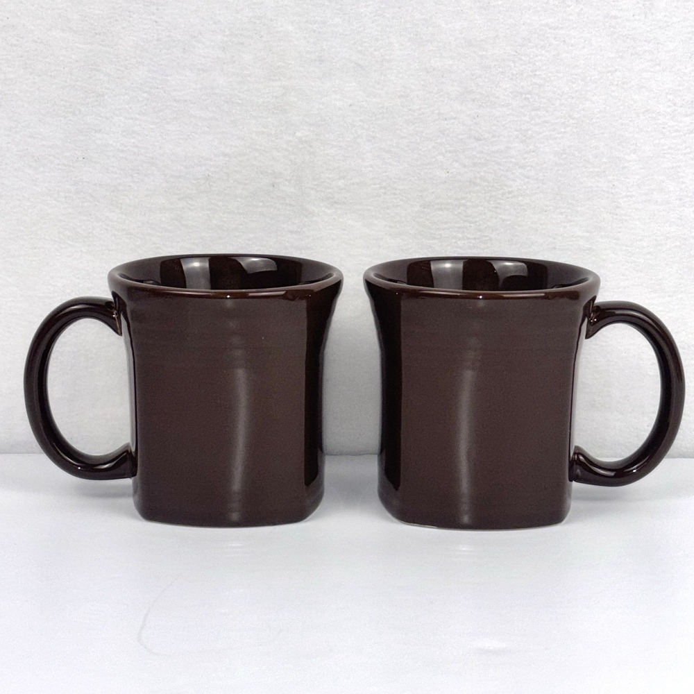 Fiesta Ware HLC Chocolate Dark Brown Square Coffee Mugs Cups Set of 2 Retired